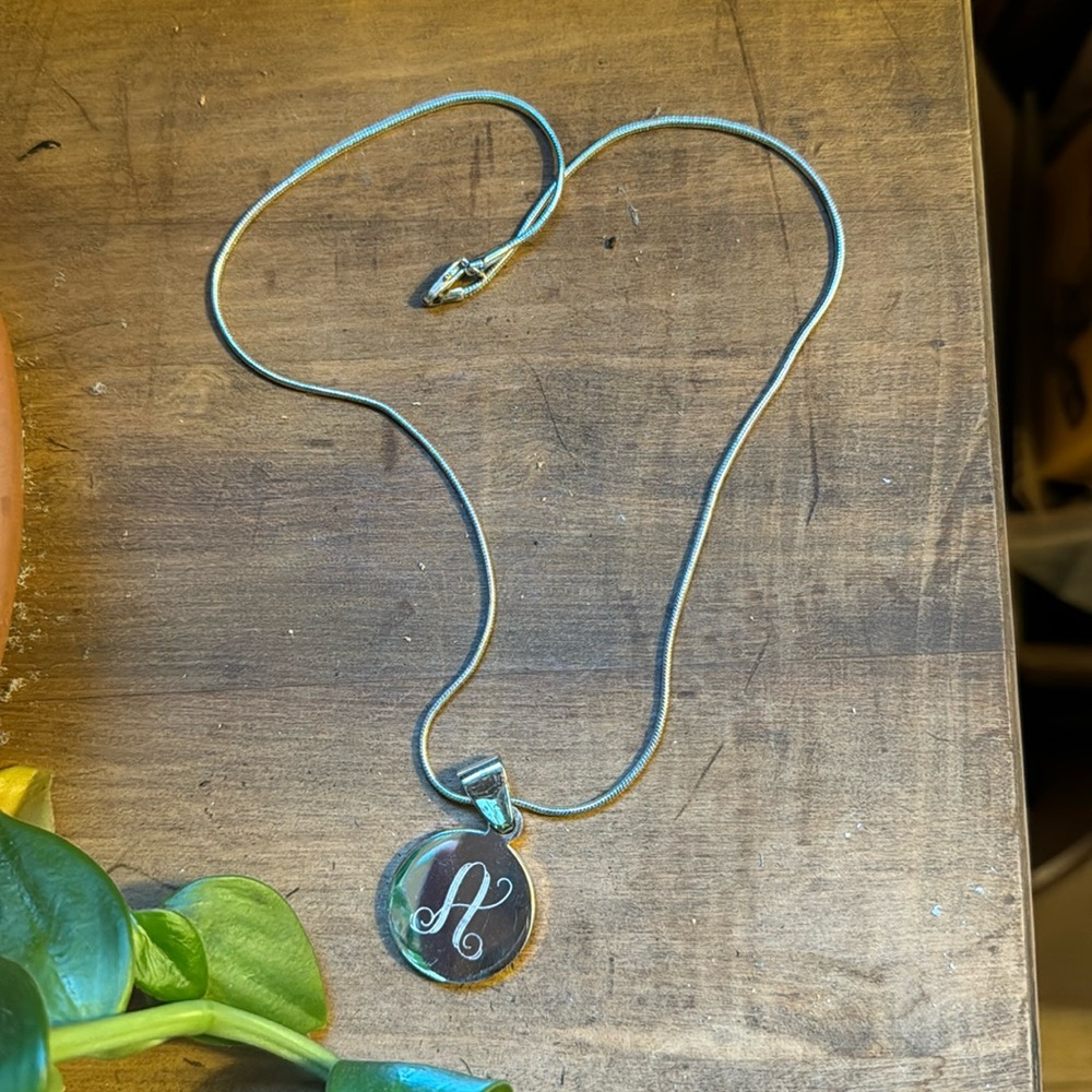 Etched “A” Silver Necklace